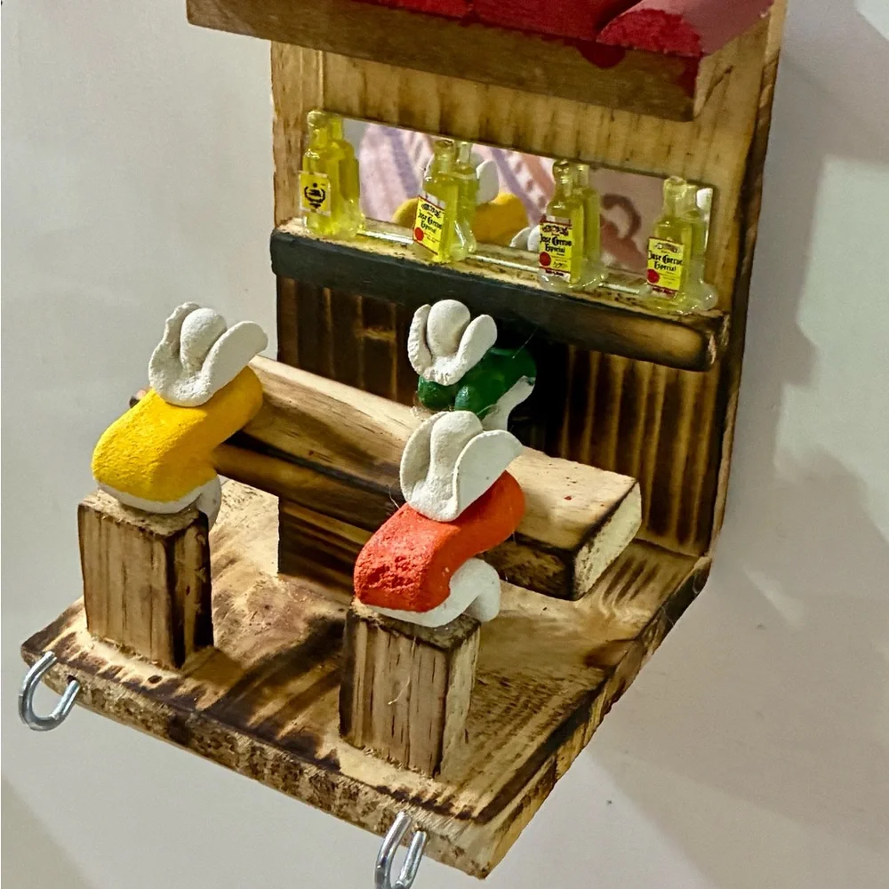 Rustic Mini Bar Wall Keyholder Decor with Yellow, Orange & Green Figures